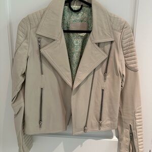 Priscilla Bella Beige Leather Biker Moto Jacket S